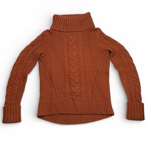 Veronica Beard Sereia Cable Knit Turtleneck Sweater Wool Cashmere Orange Rust  S